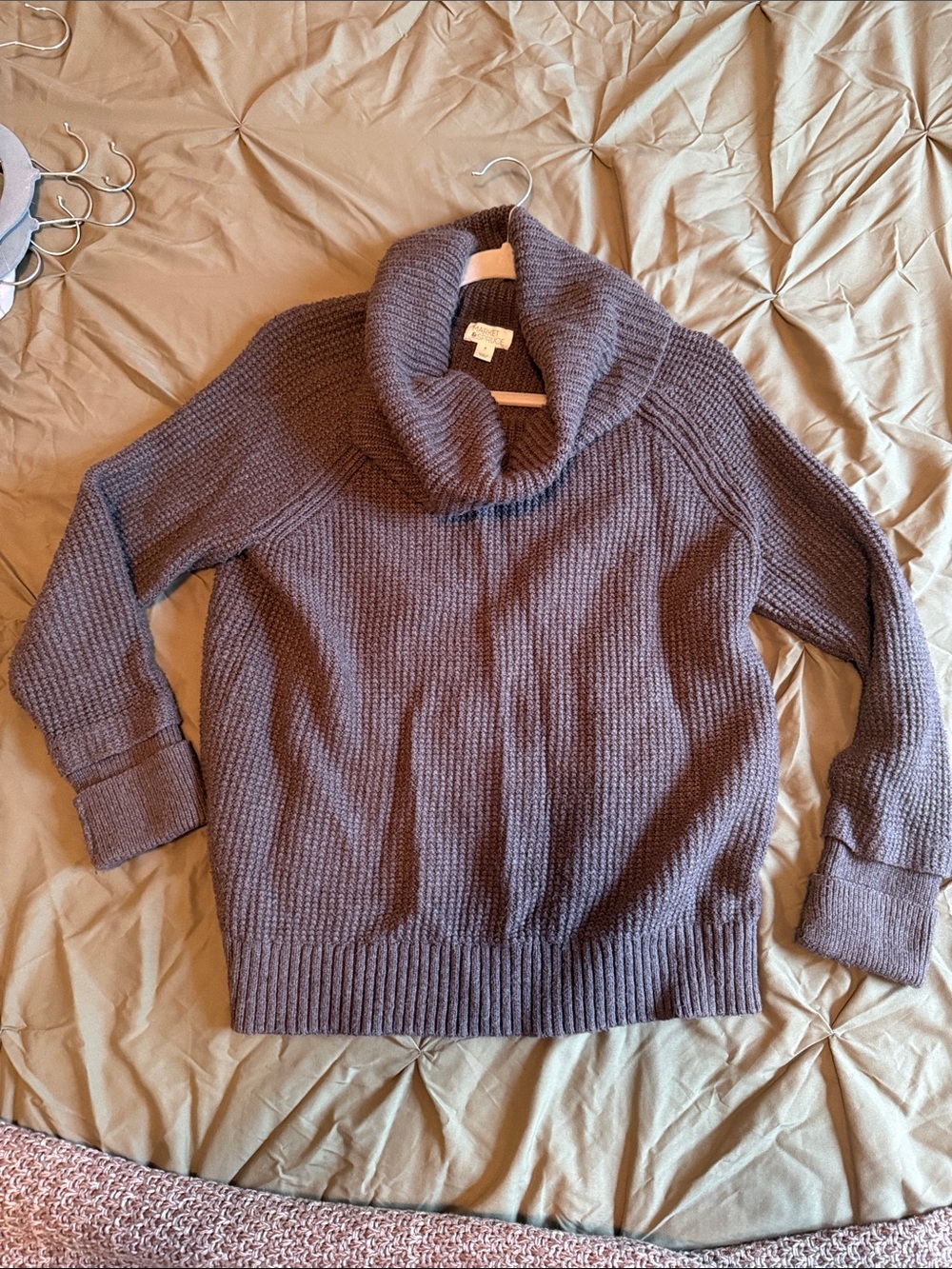 Market & Spruce Women's Ribbed Cowl Neck Sweater - Charcoal